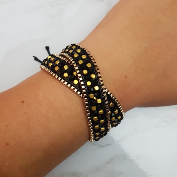 Double Strand Gold Black Wrap Bracelet - Picture 2 of 7